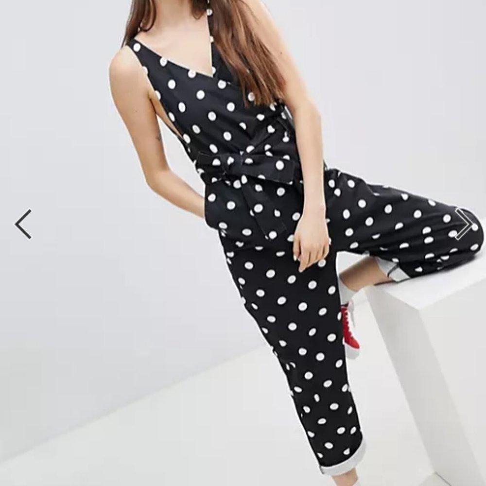 Monki Denim Polka Dot Jumpsuit